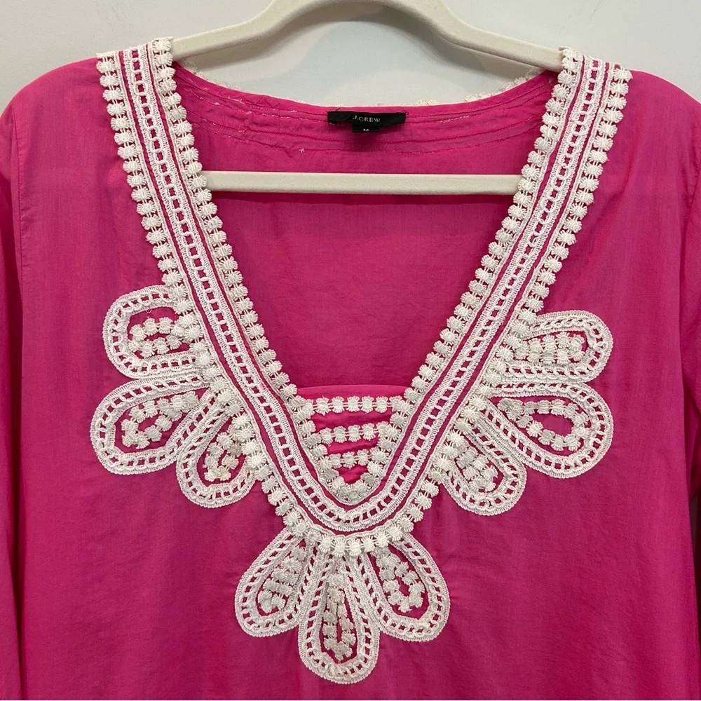 J. Crew Pink Cover Up Corded Trim Short Tunic Cotton Quarter Sleeves Siz…
